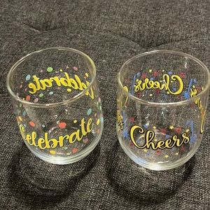 Celebrate and Cheers glass tumblers. Set of 2
